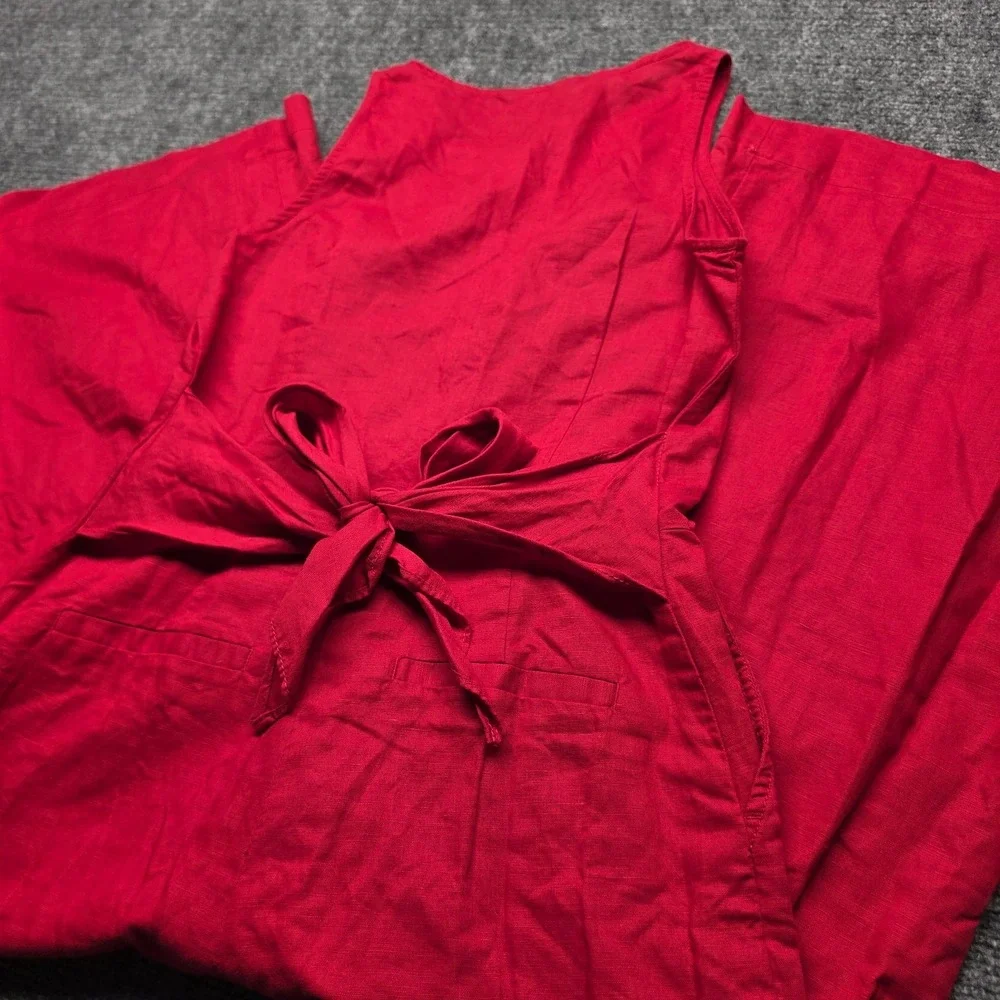 Banana Republic Jumpsuit Womens Linen 0 Sleeveless Wide Leg Crop V Neck Zip Red